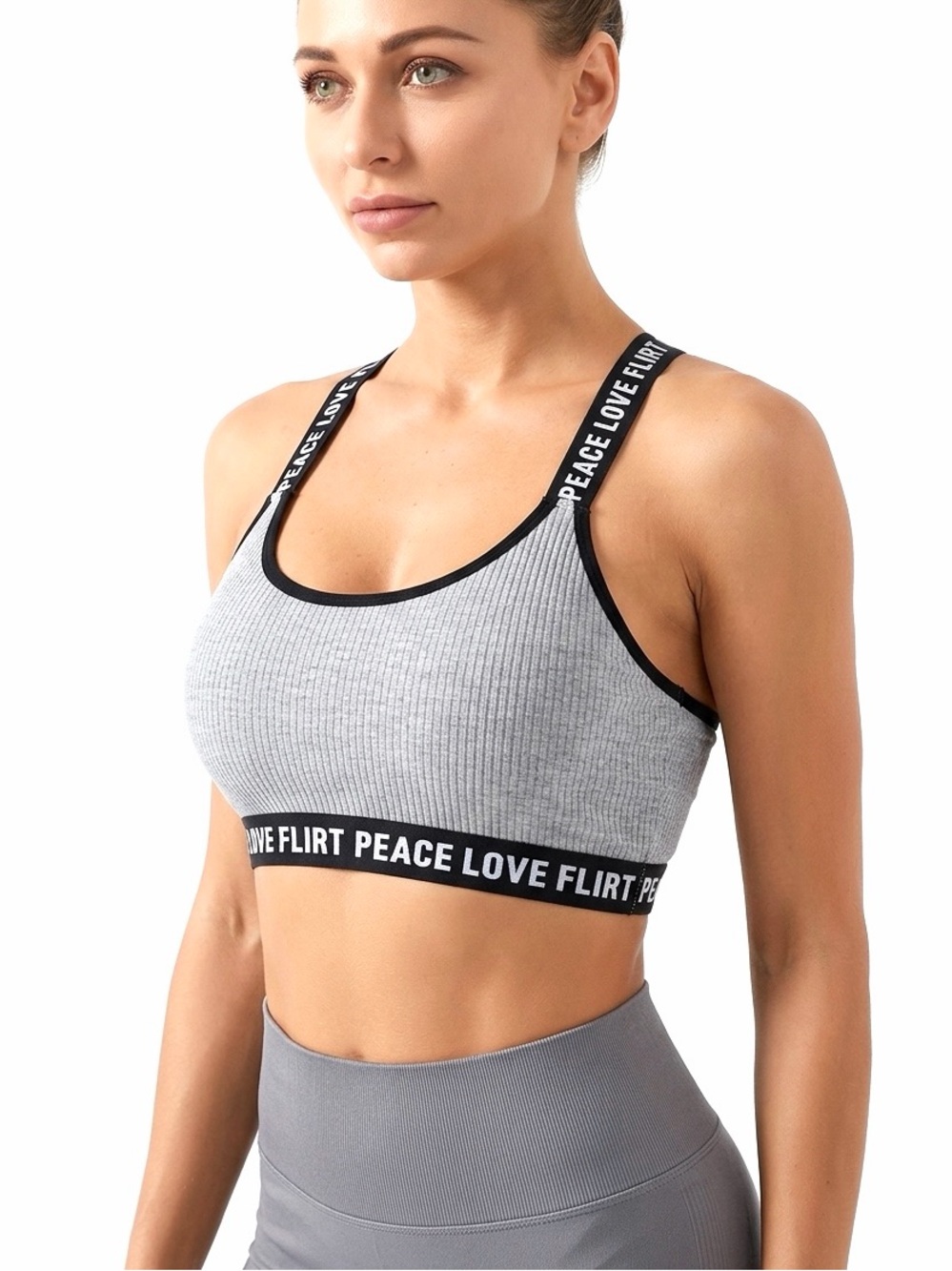 New Love Flirt Peace Gray Push Up Comfortable Sports Bra